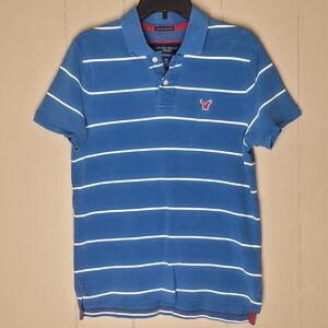 American Eagle Outfitters Men's Blue Striped Polo Shirt